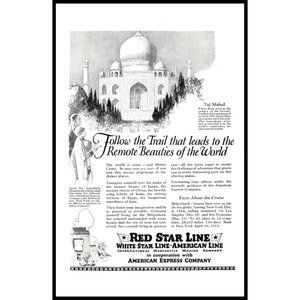 1924 Red Star Line Cruise Line Vintage Print Ad Taj Mahal India Wall Art Photo